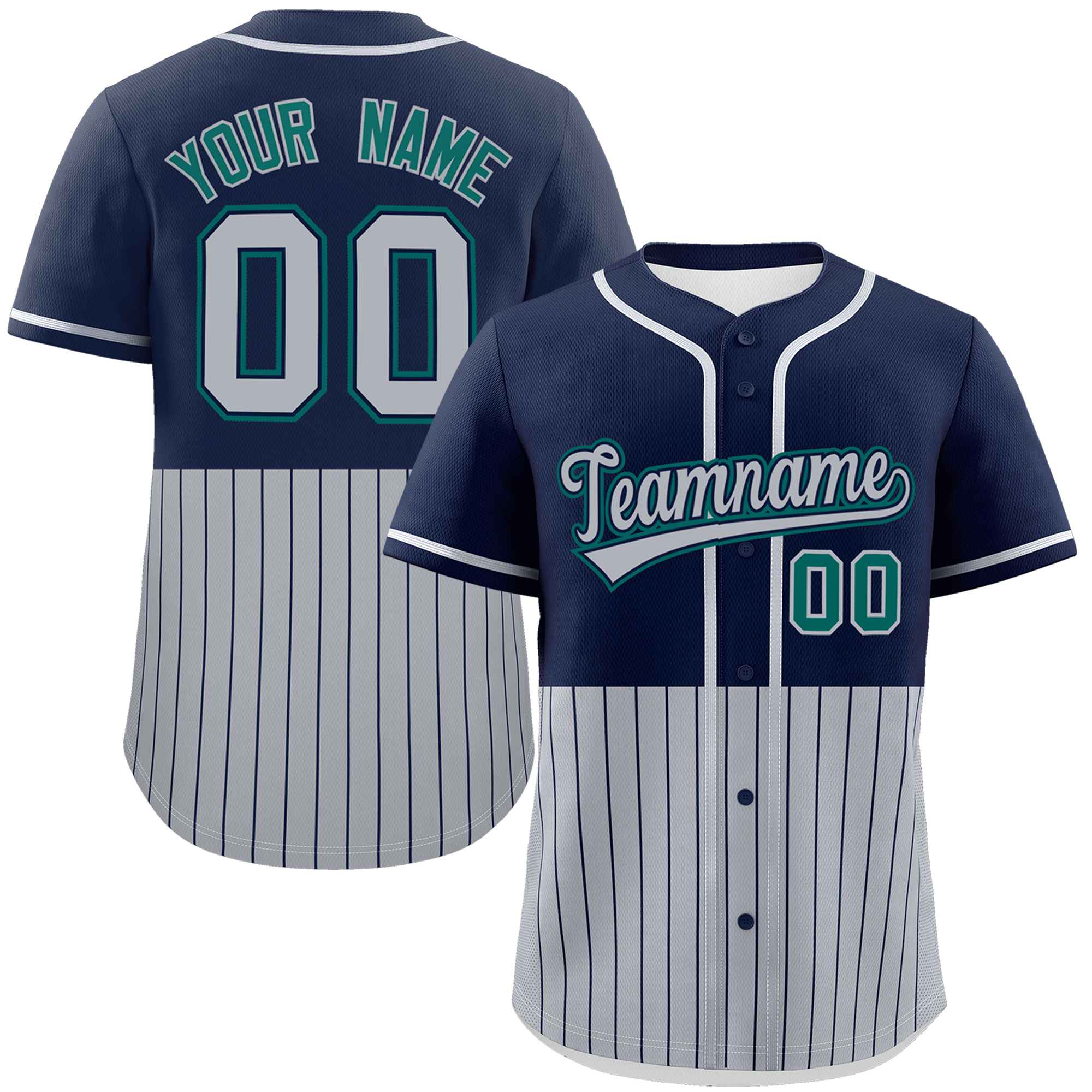 Custom Navy Gray Personalized Half Stripe Design Authentic Baseball Jersey