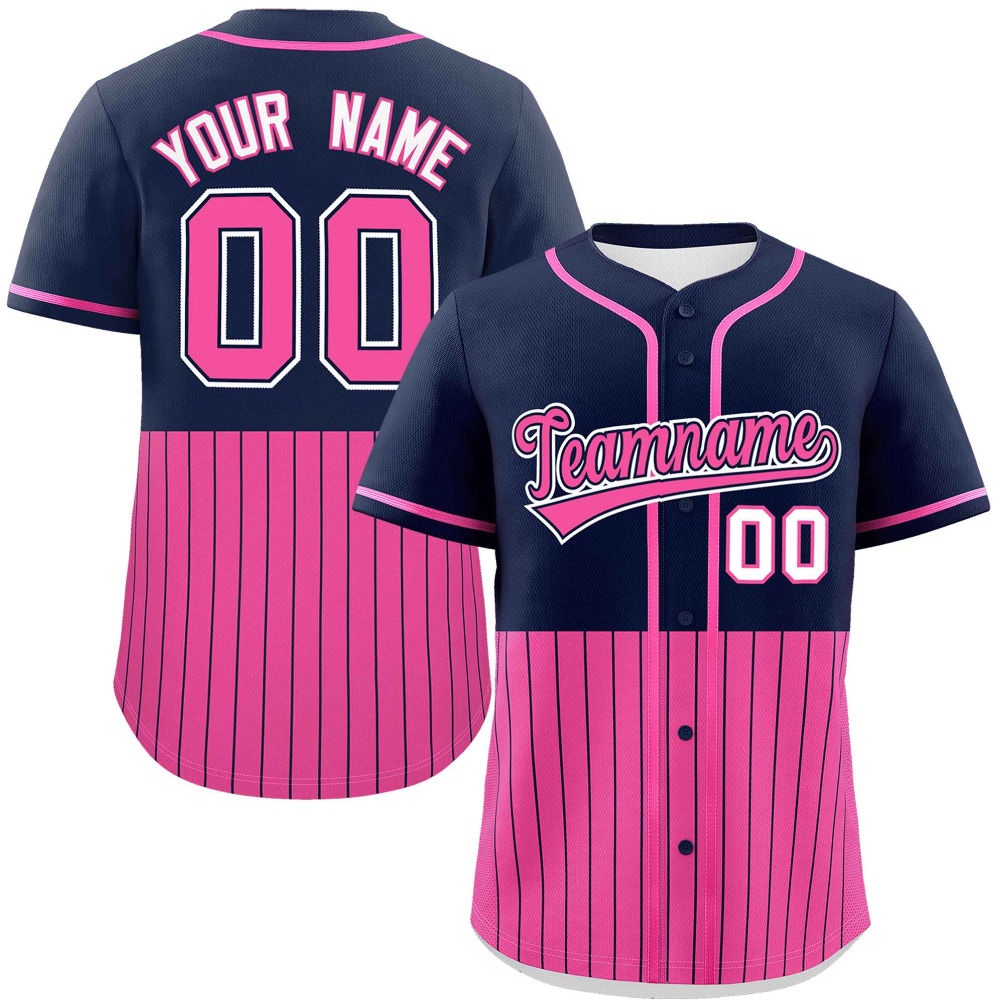 Custom Navy Pink Personalized Half Stripe Design Authentic Baseball Jersey