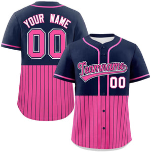 Custom Navy Pink Personalized Half Stripe Design Authentic Baseball Jersey