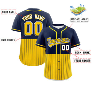 Custom Navy Gold Personalized Half Stripe Design Authentic Baseball Jersey