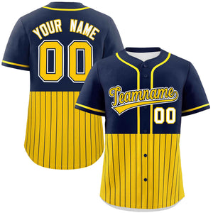 Custom Navy Gold Personalized Half Stripe Design Authentic Baseball Jersey