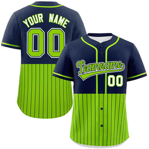 Custom Navy Neon Green Personalized Half Stripe Design Authentic Baseball Jersey