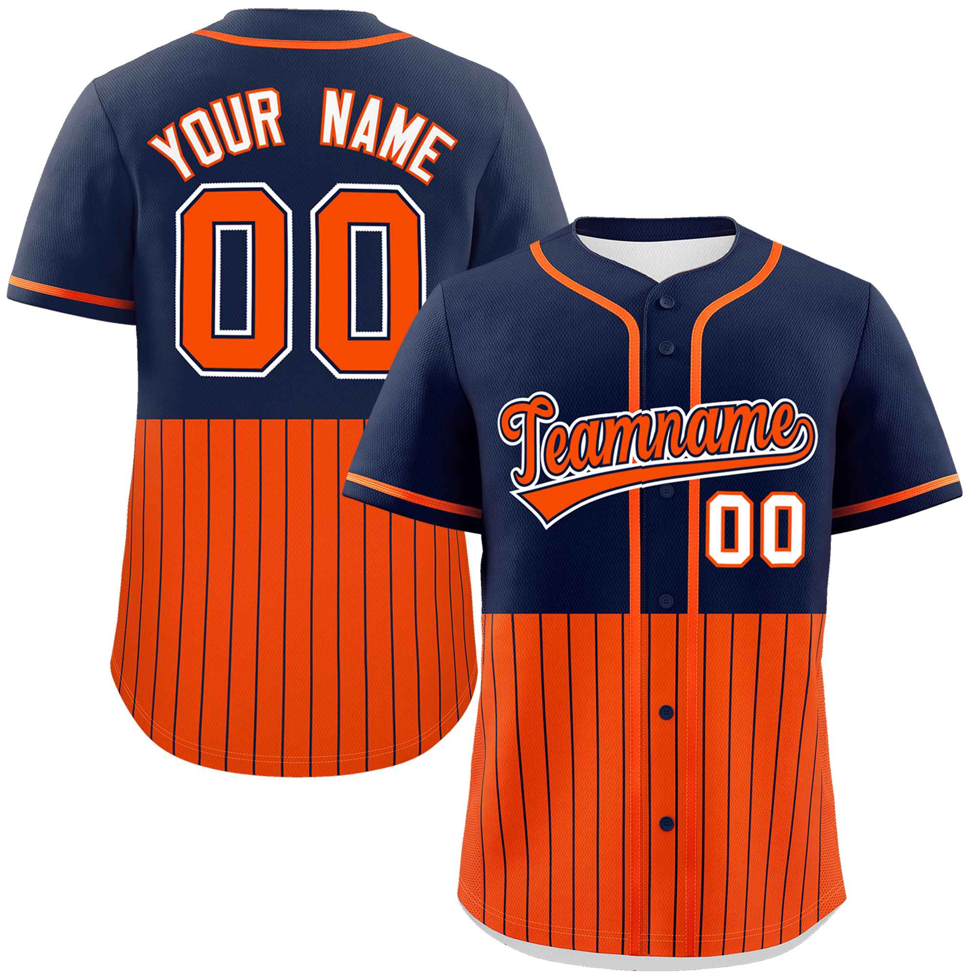 Custom Navy Orange Personalized Half Stripe Design Authentic Baseball Jersey