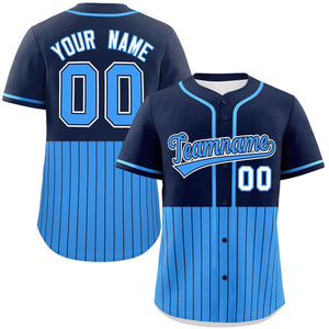 Custom Navy Powder Blue Personalized Half Stripe Design Authentic Baseball Jersey