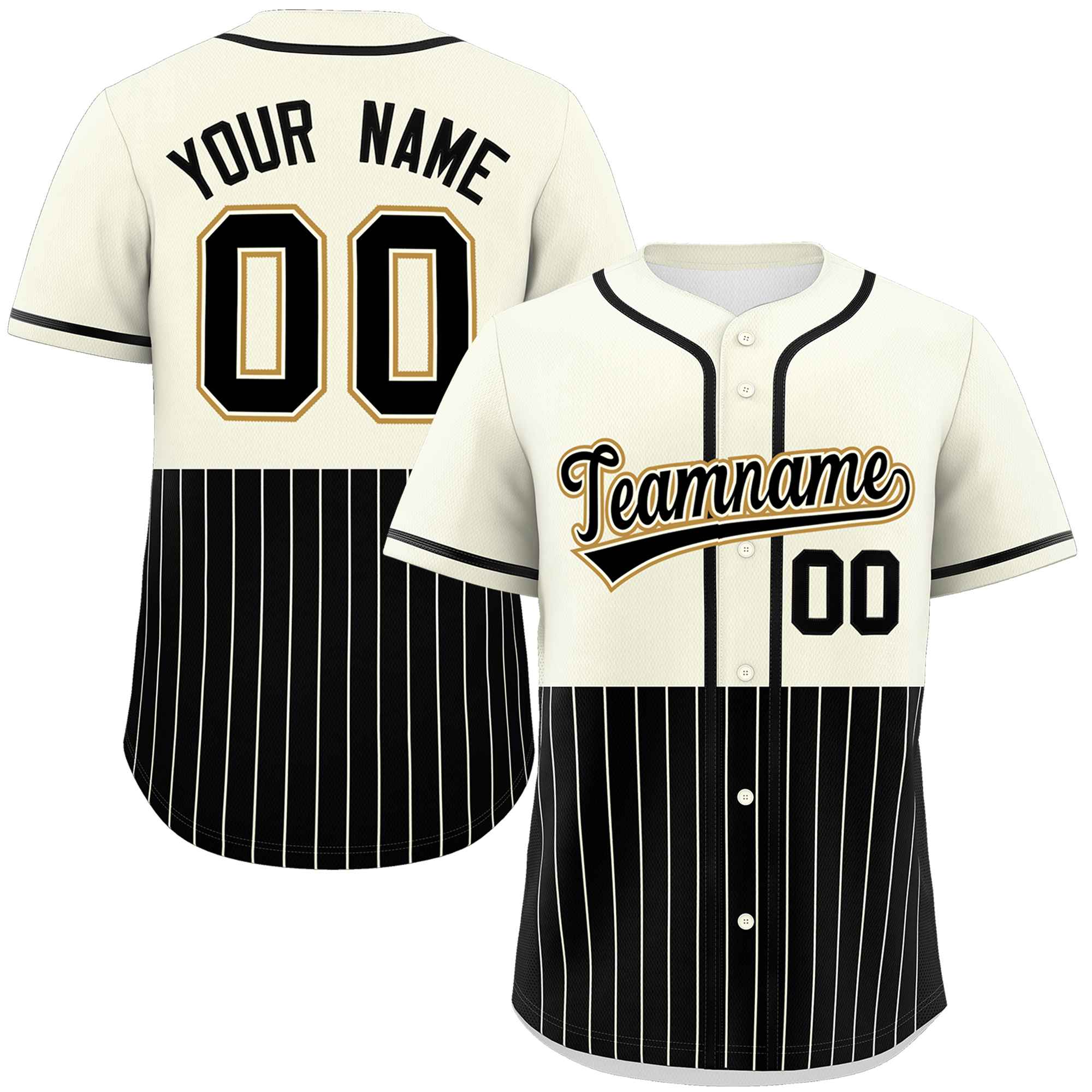 Custom Cream Black Personalized Half Stripe Design Authentic Baseball Jersey