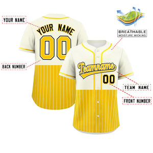 Custom Cream Gold Personalized Half Stripe Design Authentic Baseball Jersey