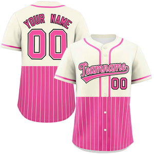 Custom Cream Pink Personalized Half Stripe Design Authentic Baseball Jersey