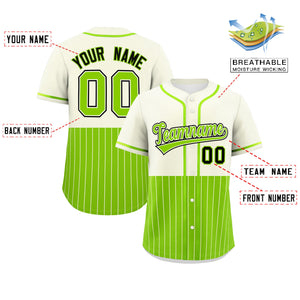 Custom Cream Neon Green Personalized Half Stripe Design Authentic Baseball Jersey