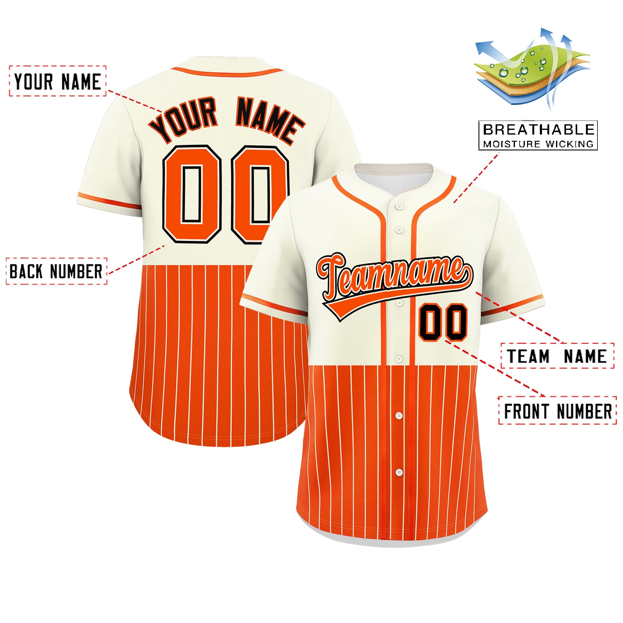 Custom Cream Orange Personalized Half Stripe Design Authentic Baseball Jersey