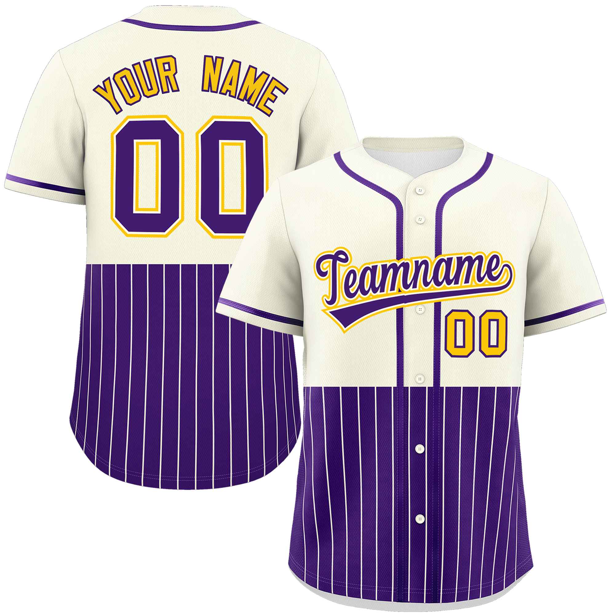 Custom Cream Purple Personalized Half Stripe Design Authentic Baseball Jersey