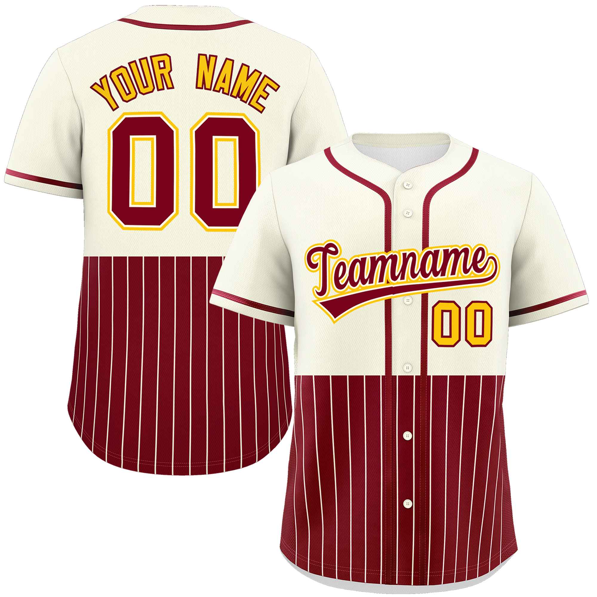 Custom Cream Crimson Personalized Half Stripe Design Authentic Baseball Jersey