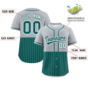 Custom Gray Aqua Personalized Half Stripe Design Authentic Baseball Jersey