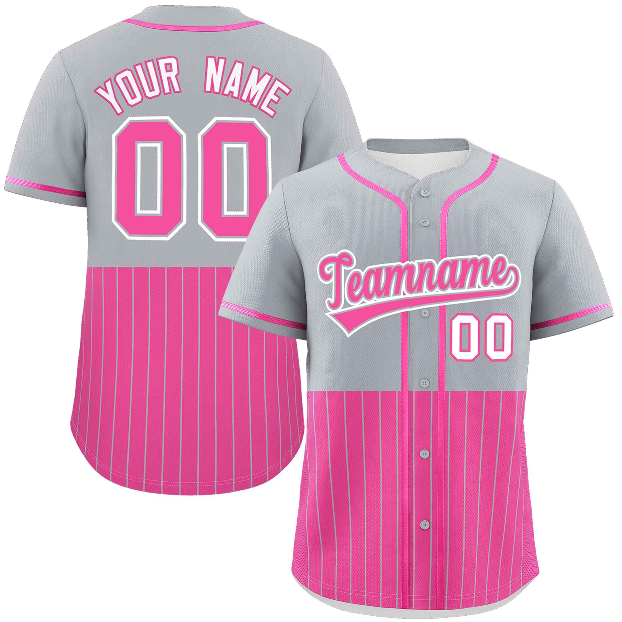 Custom Gray Pink Personalized Half Stripe Design Authentic Baseball Jersey