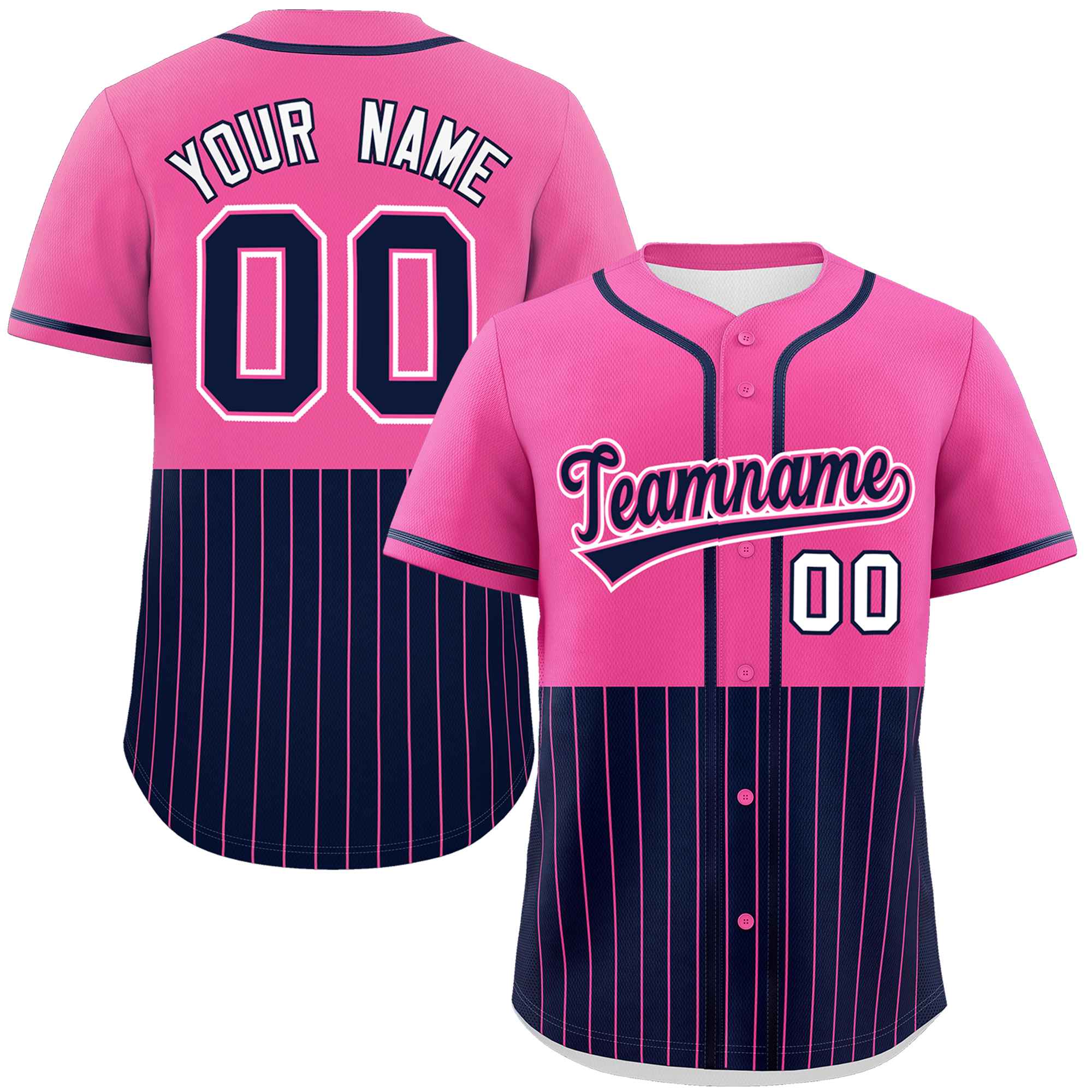 Custom Pink Navy Personalized Half Stripe Design Authentic Baseball Jersey