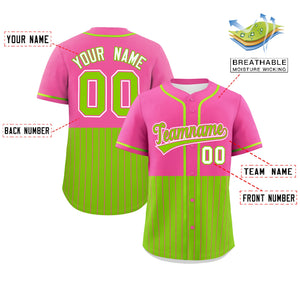 Custom Pink Neon Green Personalized Half Stripe Design Authentic Baseball Jersey