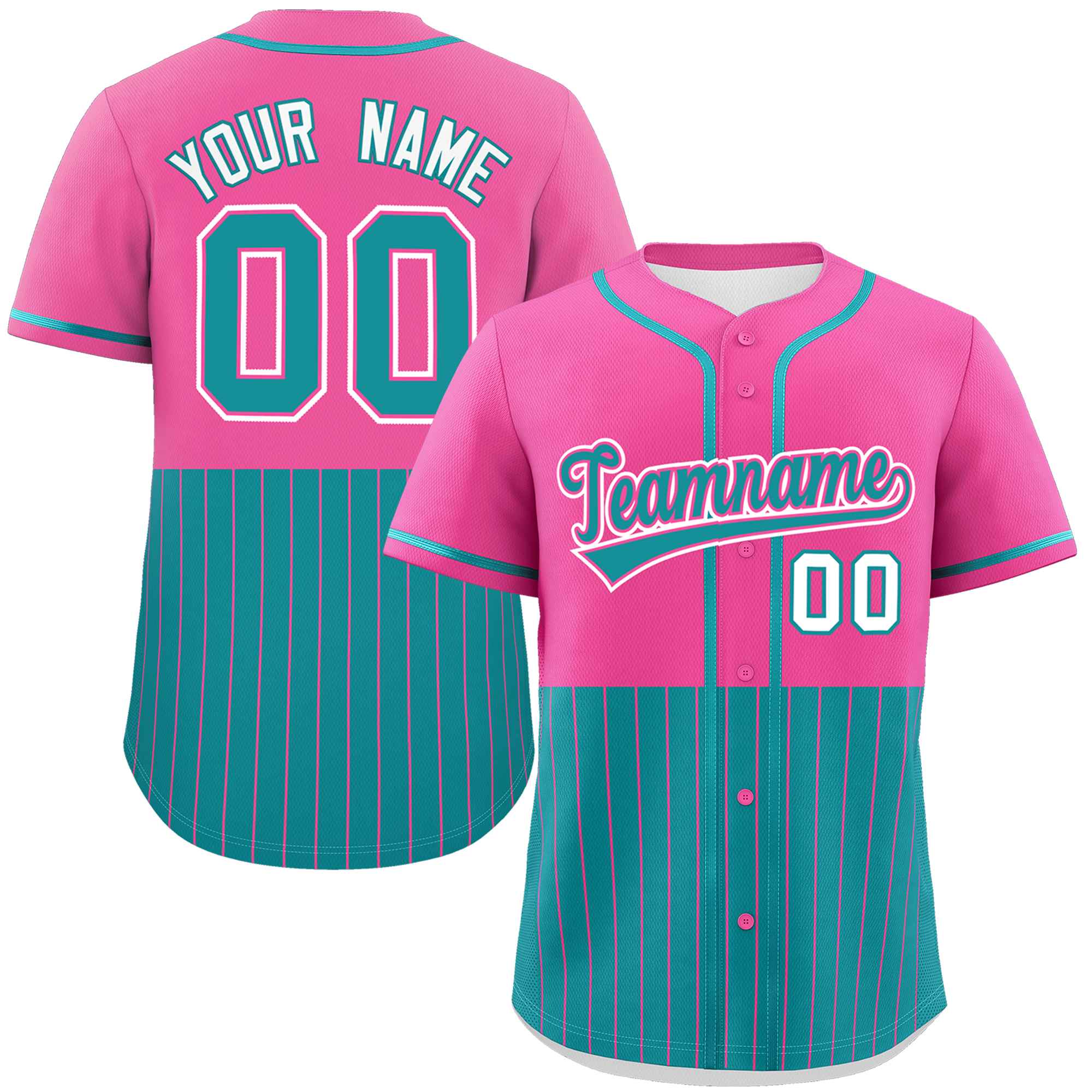 Custom Pink Aqua Personalized Half Stripe Design Authentic Baseball Jersey