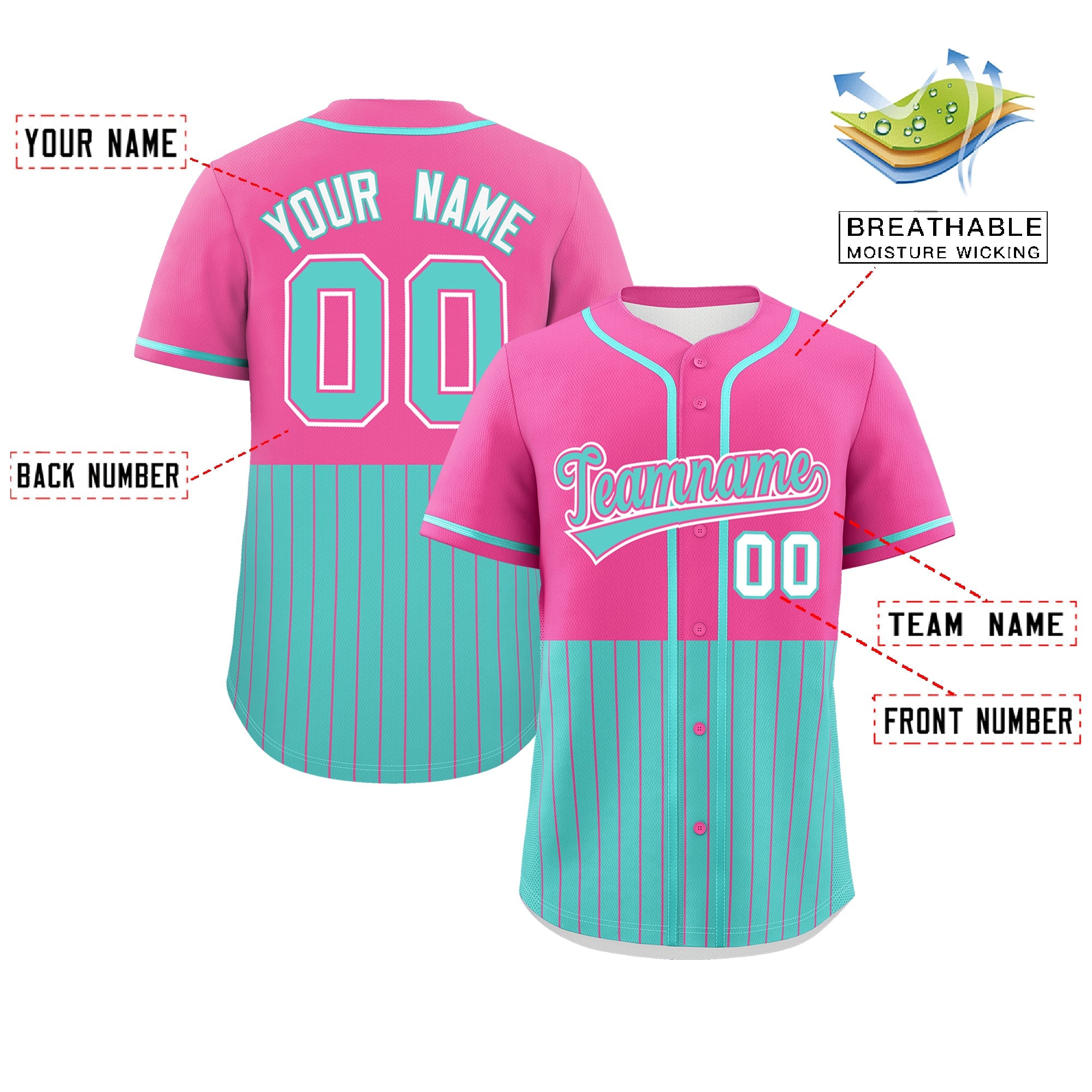 Custom Pink Bright Green Personalized Half Stripe Design Authentic Baseball Jersey