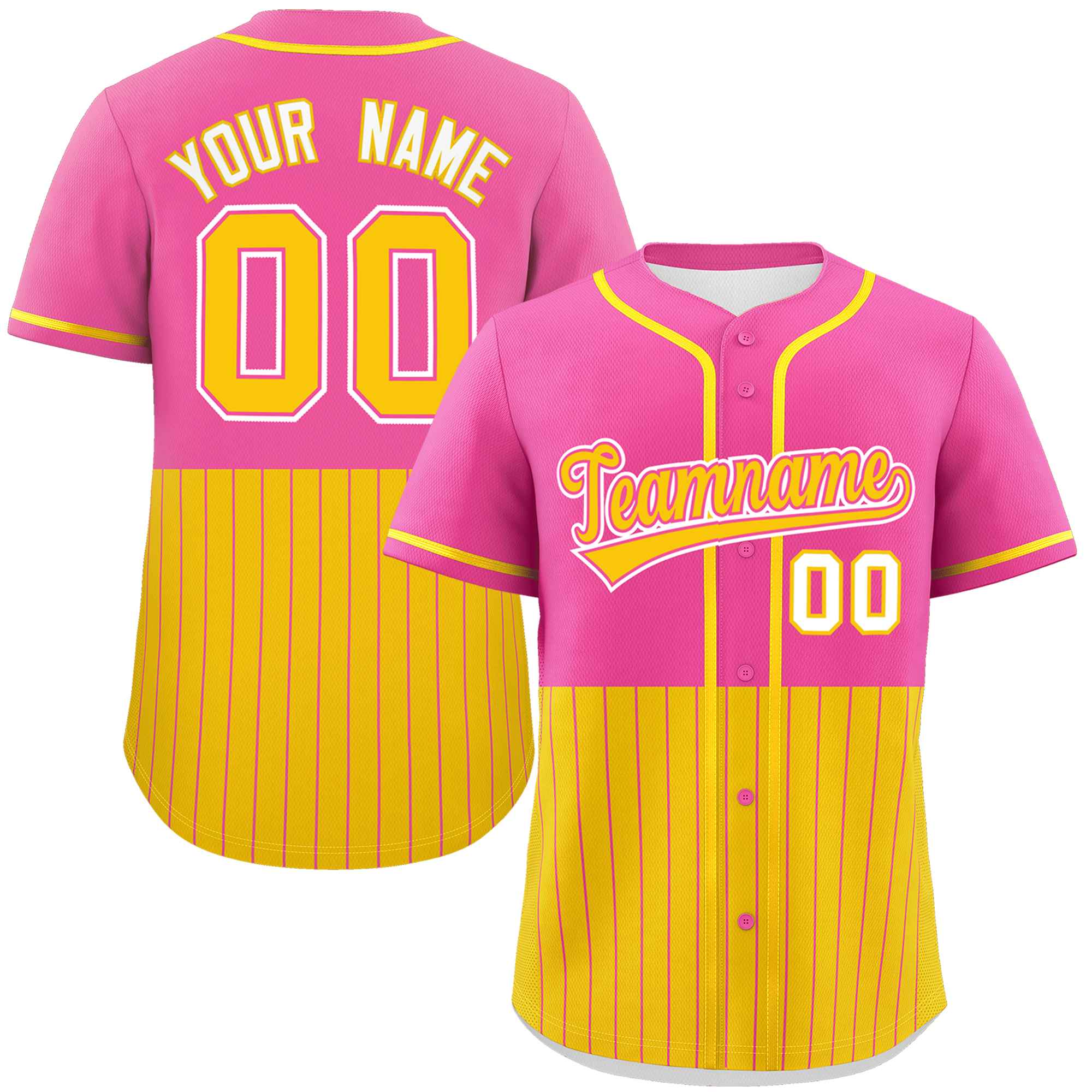 Custom Pink Gold Personalized Half Stripe Design Authentic Baseball Jersey