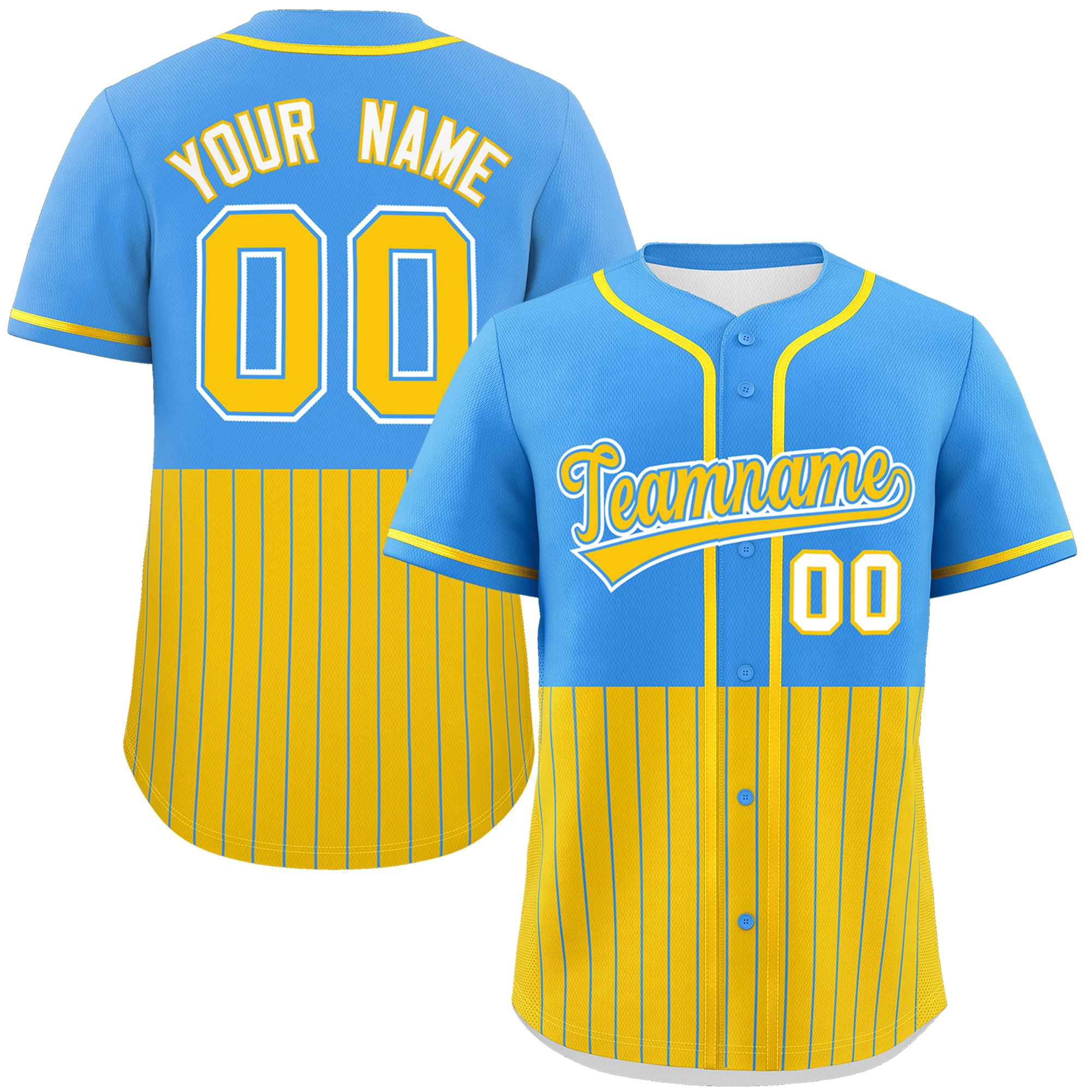 Custom Powder Blue Gold Personalized Half Stripe Design Authentic Baseball Jersey