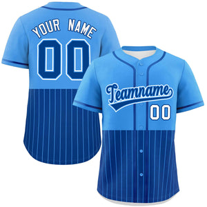 Custom Powder Blue Royal Personalized Half Stripe Design Authentic Baseball Jersey