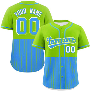 Custom Neon Green Powder Blue Personalized Half Stripe Design Authentic Baseball Jersey