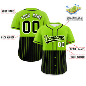 Custom Neon Green Black Personalized Half Stripe Design Authentic Baseball Jersey