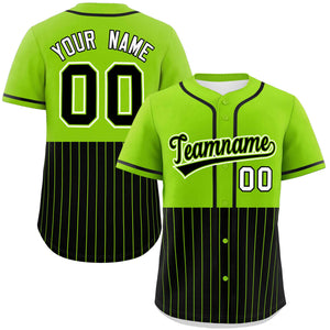 Custom Neon Green Black Personalized Half Stripe Design Authentic Baseball Jersey