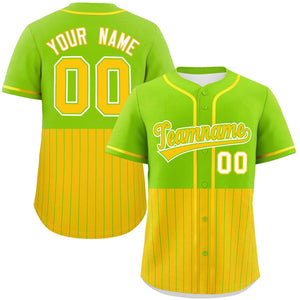 Custom Neon Green Gold Personalized Half Stripe Design Authentic Baseball Jersey