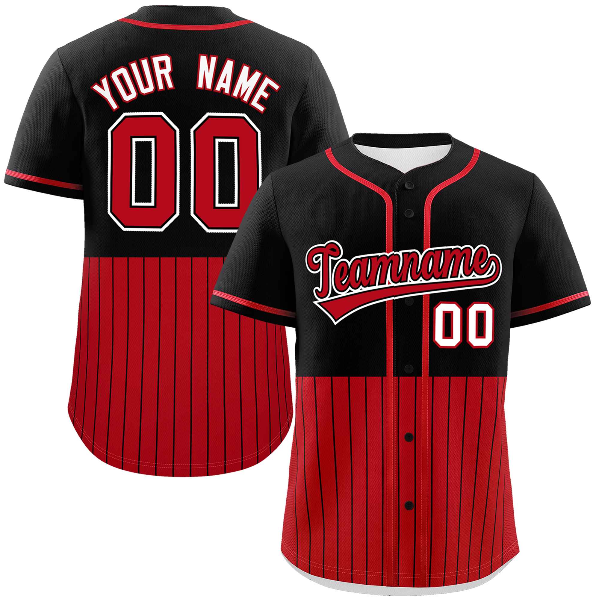 Custom Black Red Personalized Half Stripe Design Authentic Baseball Jersey