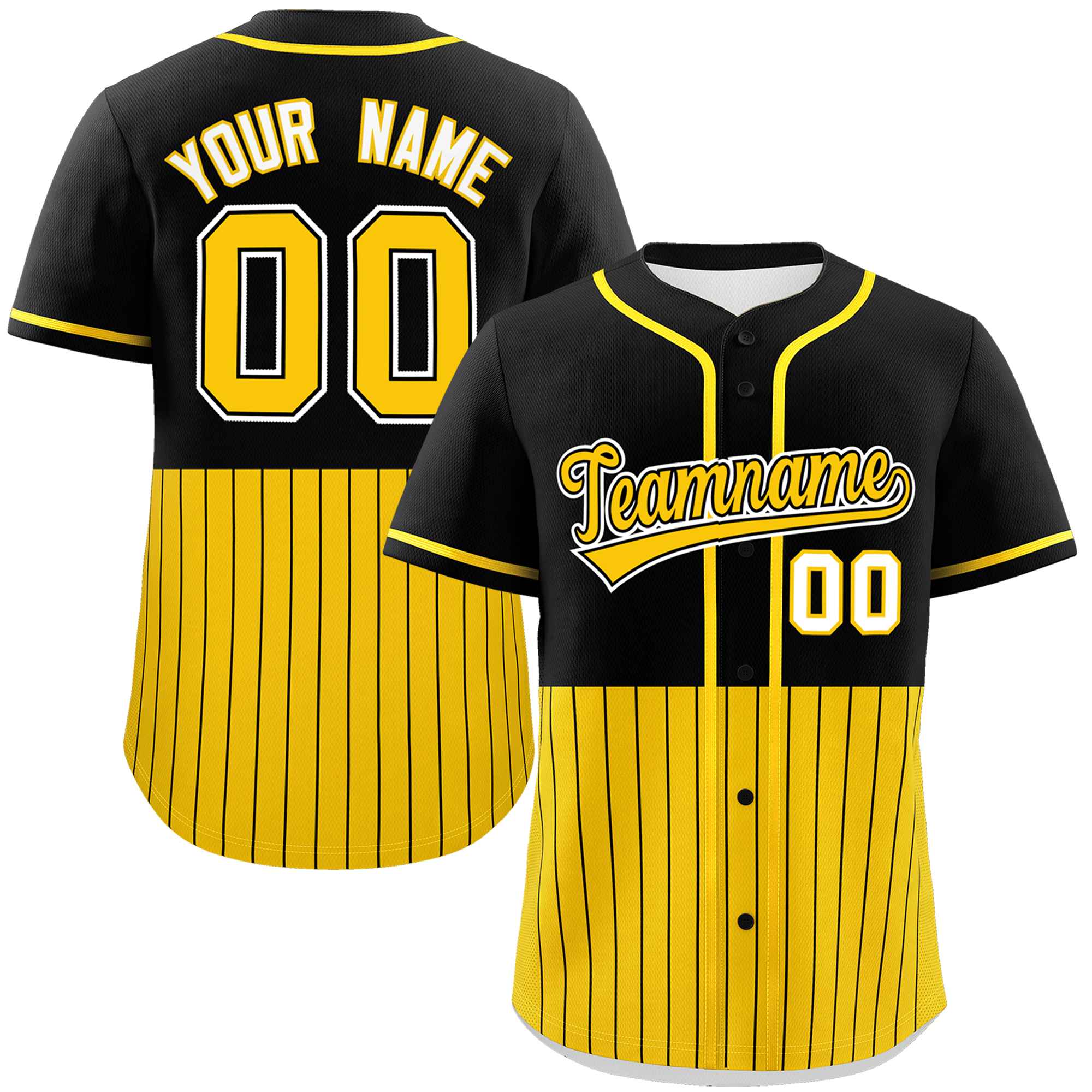 Custom Black Gold Personalized Half Stripe Design Authentic Baseball Jersey