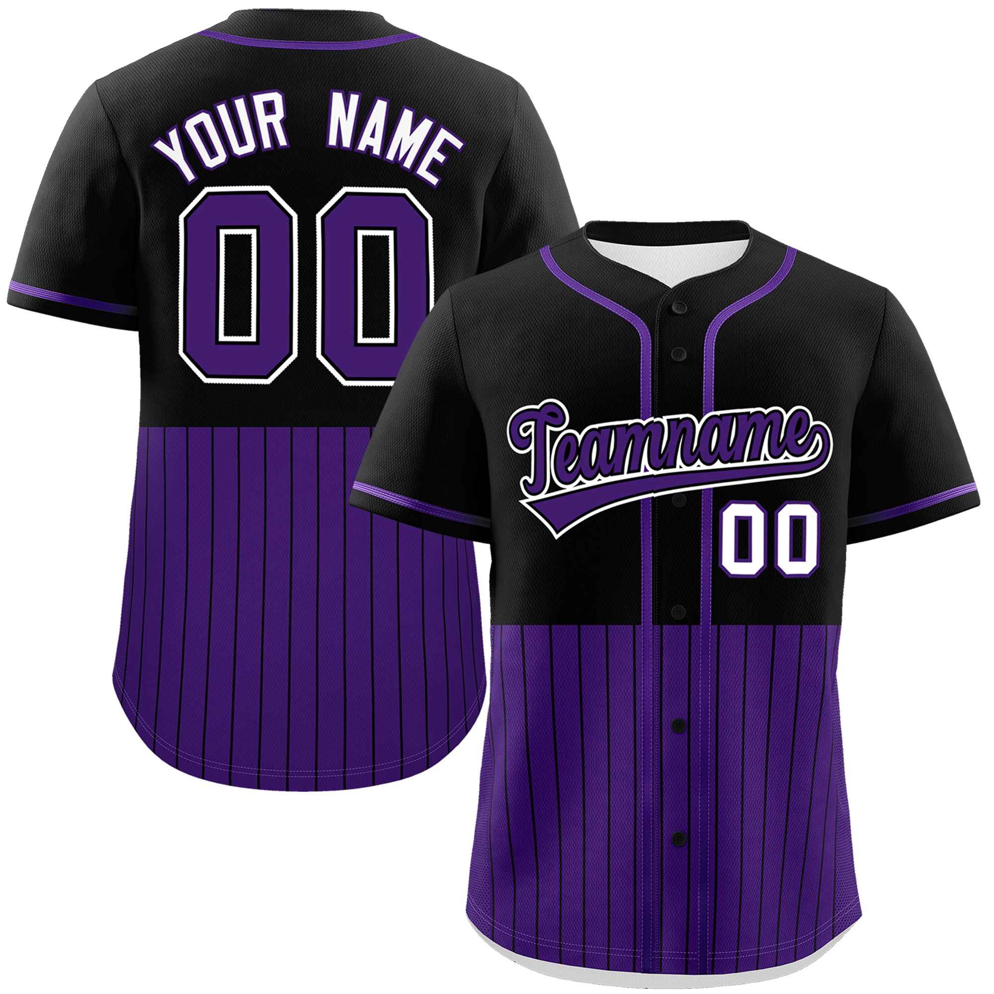 Custom Black Purple Personalized Half Stripe Design Authentic Baseball Jersey