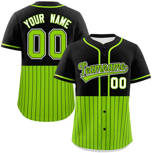 Custom Black Neon Green Personalized Half Stripe Design Authentic Baseball Jersey