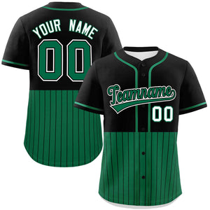 Custom Black Kelly Green Personalized Half Stripe Design Authentic Baseball Jersey