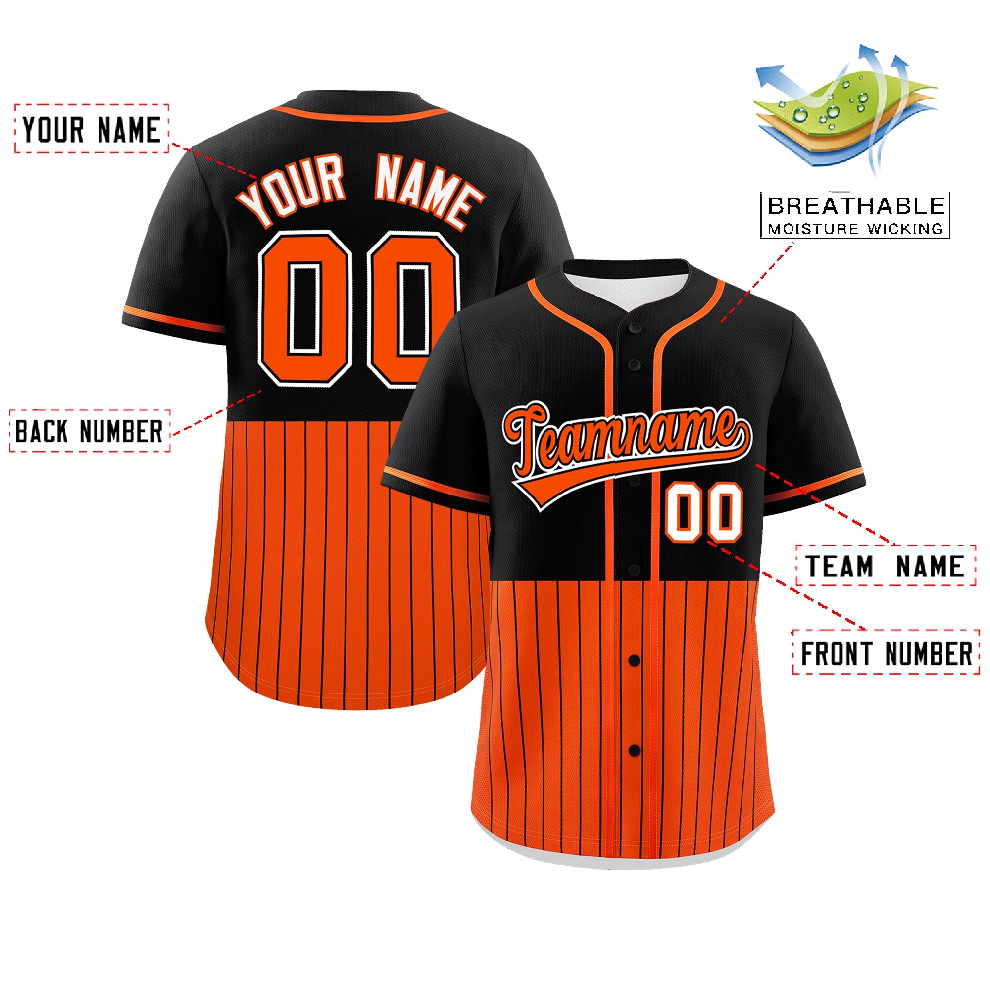 Custom Black Orange Personalized Half Stripe Design Authentic Baseball Jersey