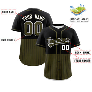 Custom Black Olive Personalized Half Stripe Design Authentic Baseball Jersey