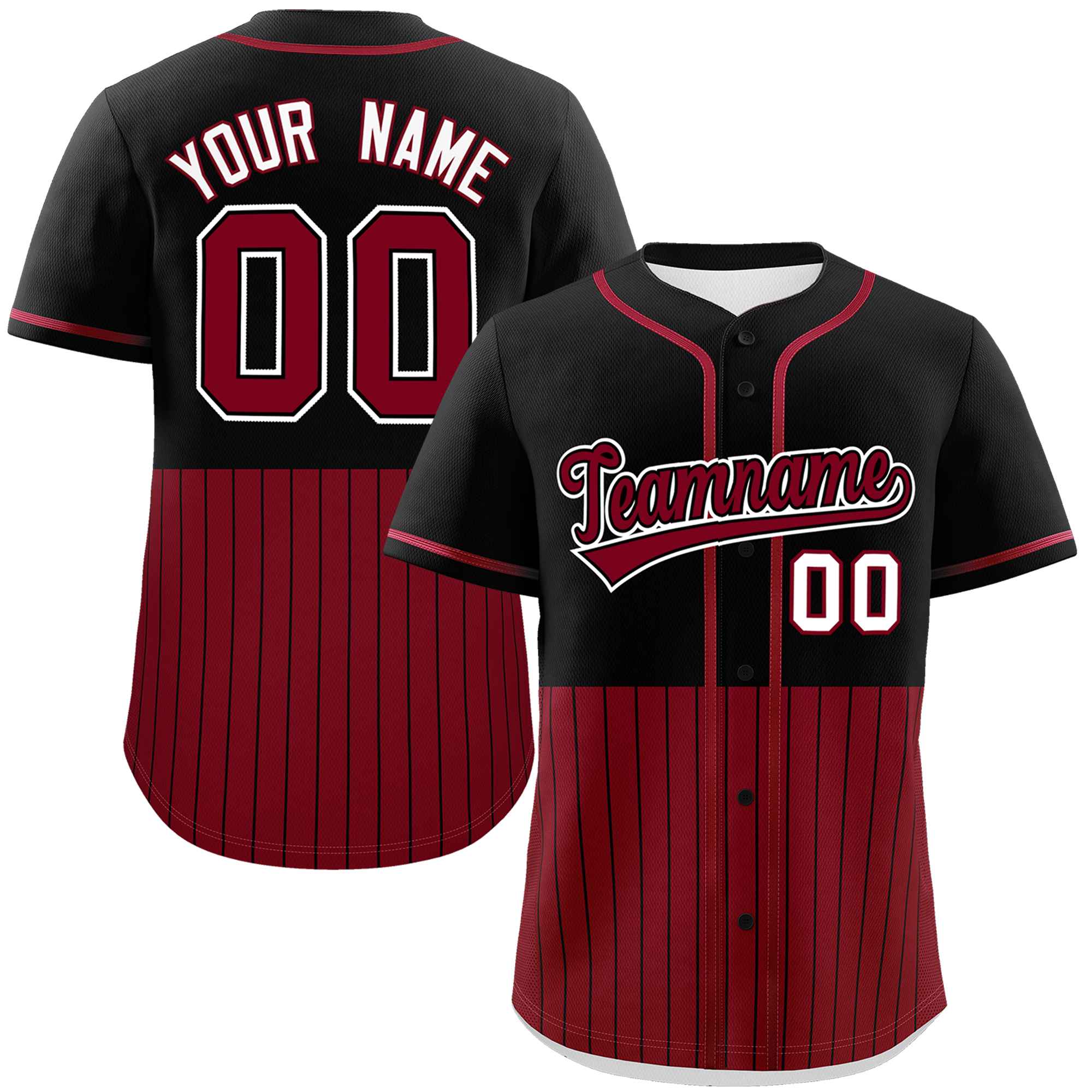 Custom Black Crimson Personalized Half Stripe Design Authentic Baseball Jersey