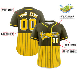 Custom Olive Gold Personalized Half Stripe Design Authentic Baseball Jersey