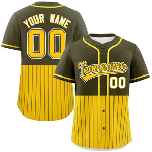 Custom Olive Gold Personalized Half Stripe Design Authentic Baseball Jersey