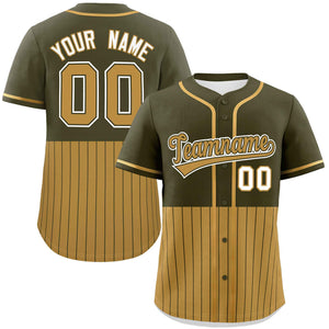 Custom Olive Old Gold Personalized Half Stripe Design Authentic Baseball Jersey