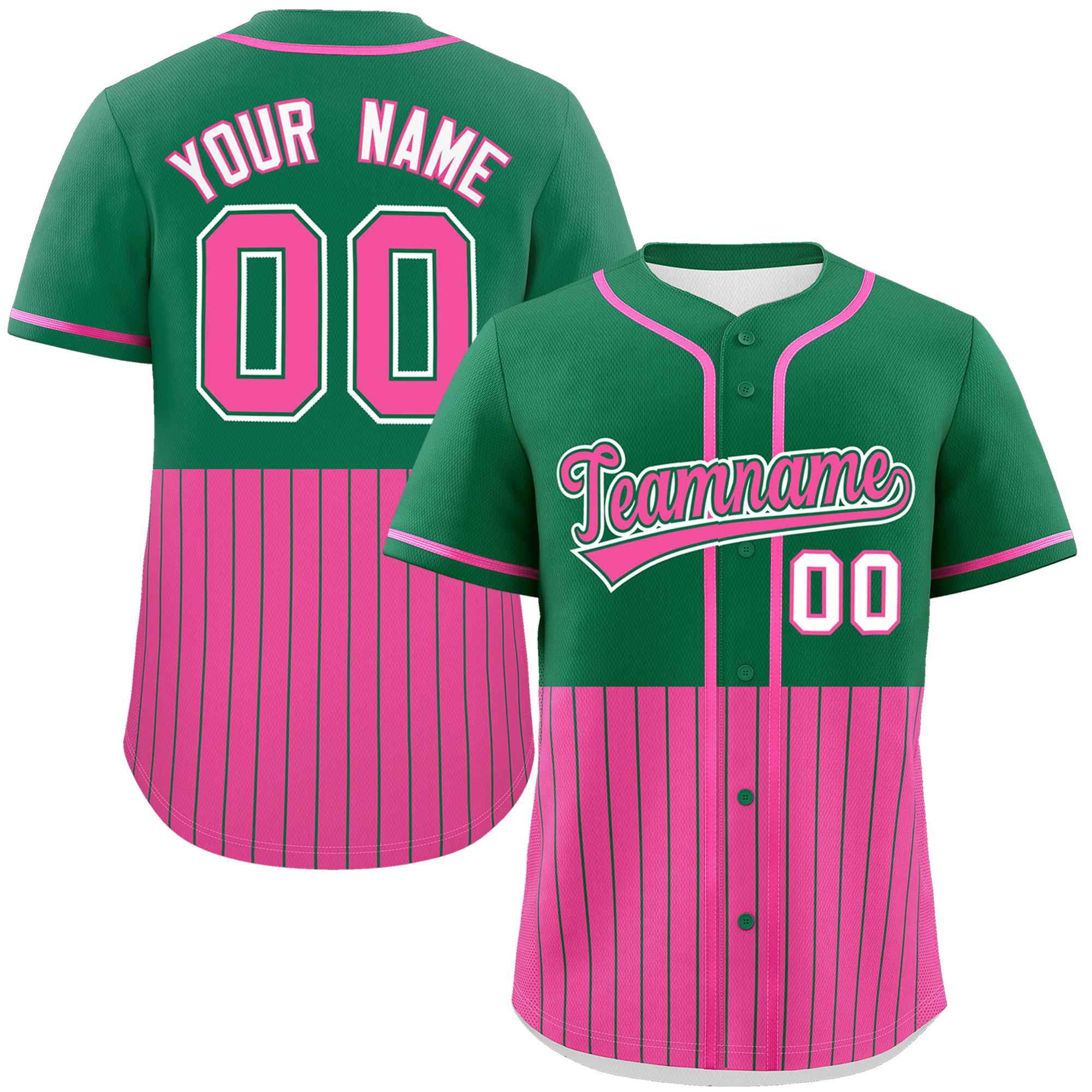 Custom Kelly Green Pink Personalized Half Stripe Design Authentic Baseball Jersey