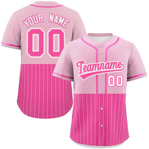 Custom Light Pink Pink Personalized Half Stripe Design Authentic Baseball Jersey