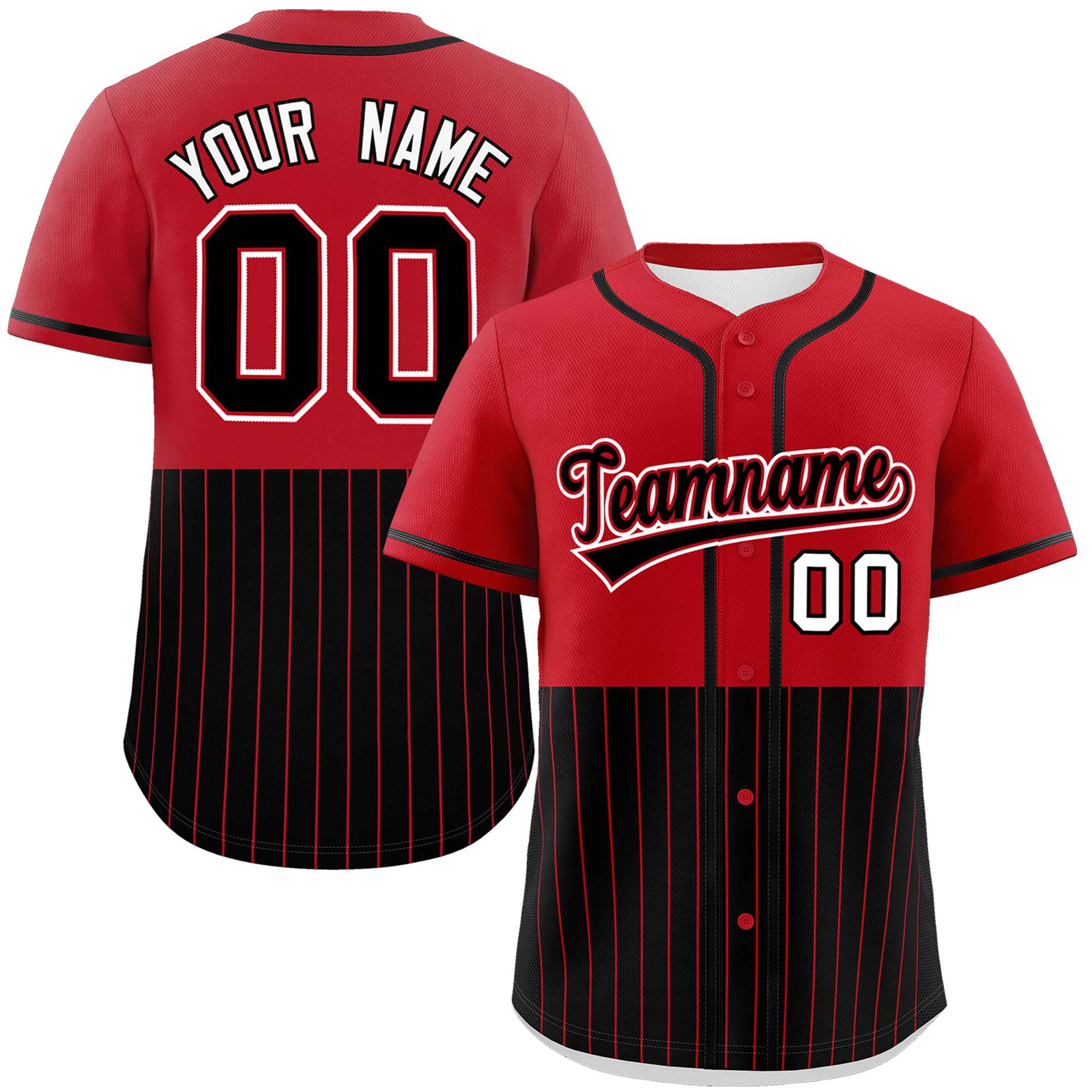 Custom Red Black Personalized Half Stripe Design Authentic Baseball Jersey