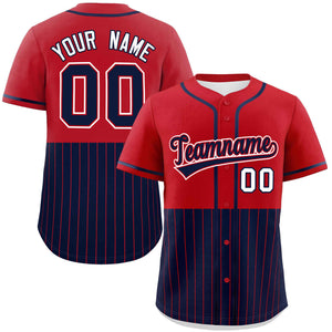 Custom Red Navy Personalized Half Stripe Design Authentic Baseball Jersey