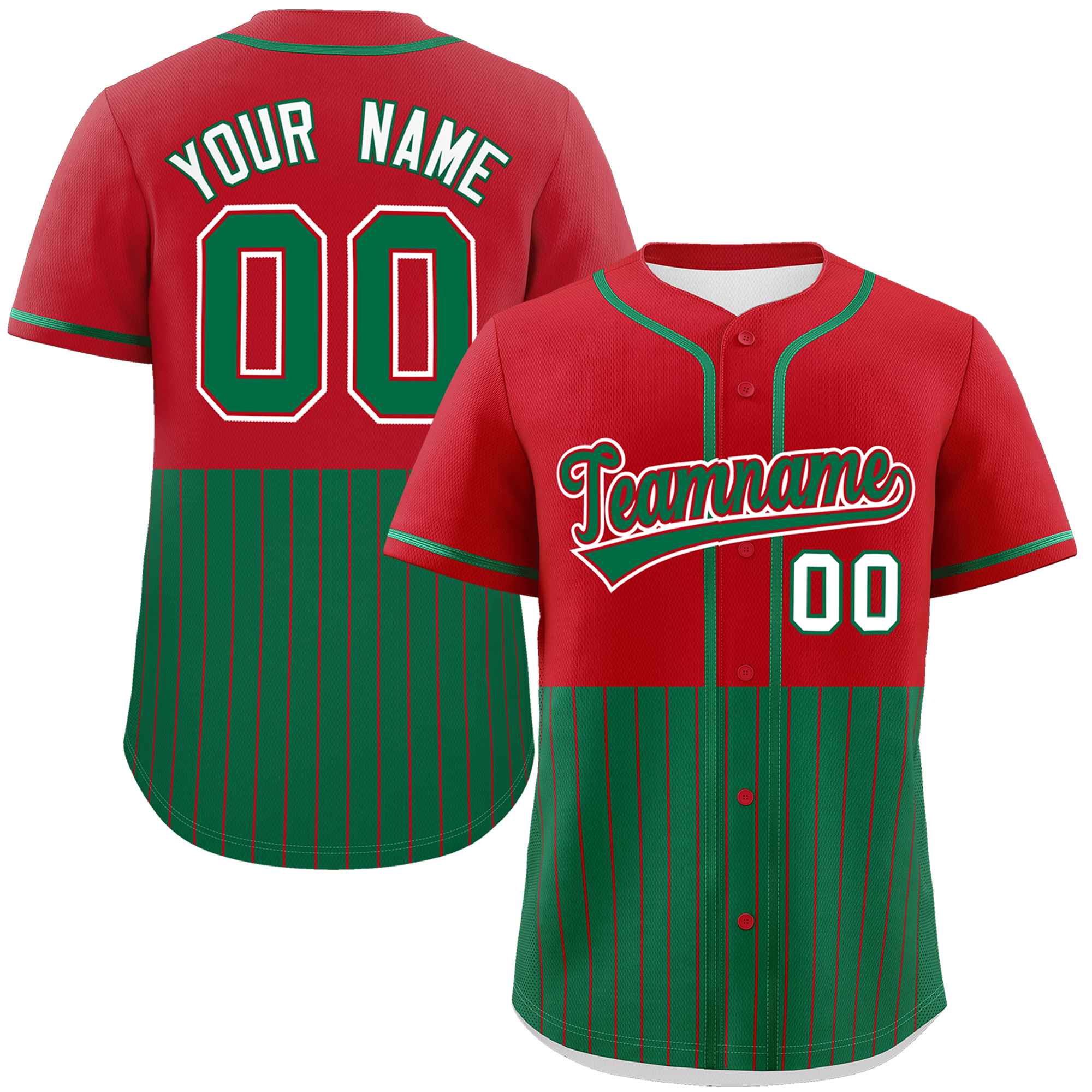 Custom Red Kelly Green Personalized Half Stripe Design Authentic Baseball Jersey