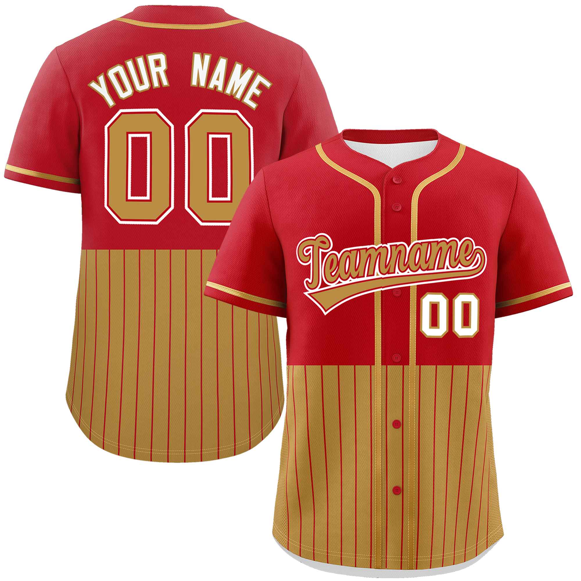 Custom Red Old Gold Personalized Half Stripe Design Authentic Baseball Jersey