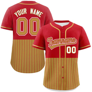 Custom Red Old Gold Personalized Half Stripe Design Authentic Baseball Jersey