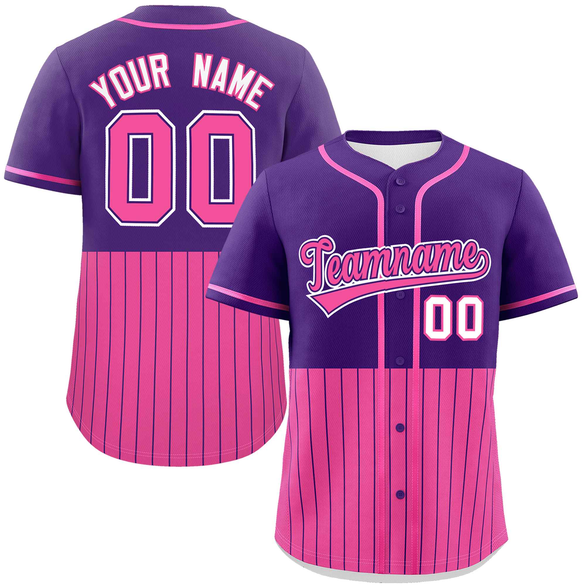 Custom Purple Pink Personalized Half Stripe Design Authentic Baseball Jersey