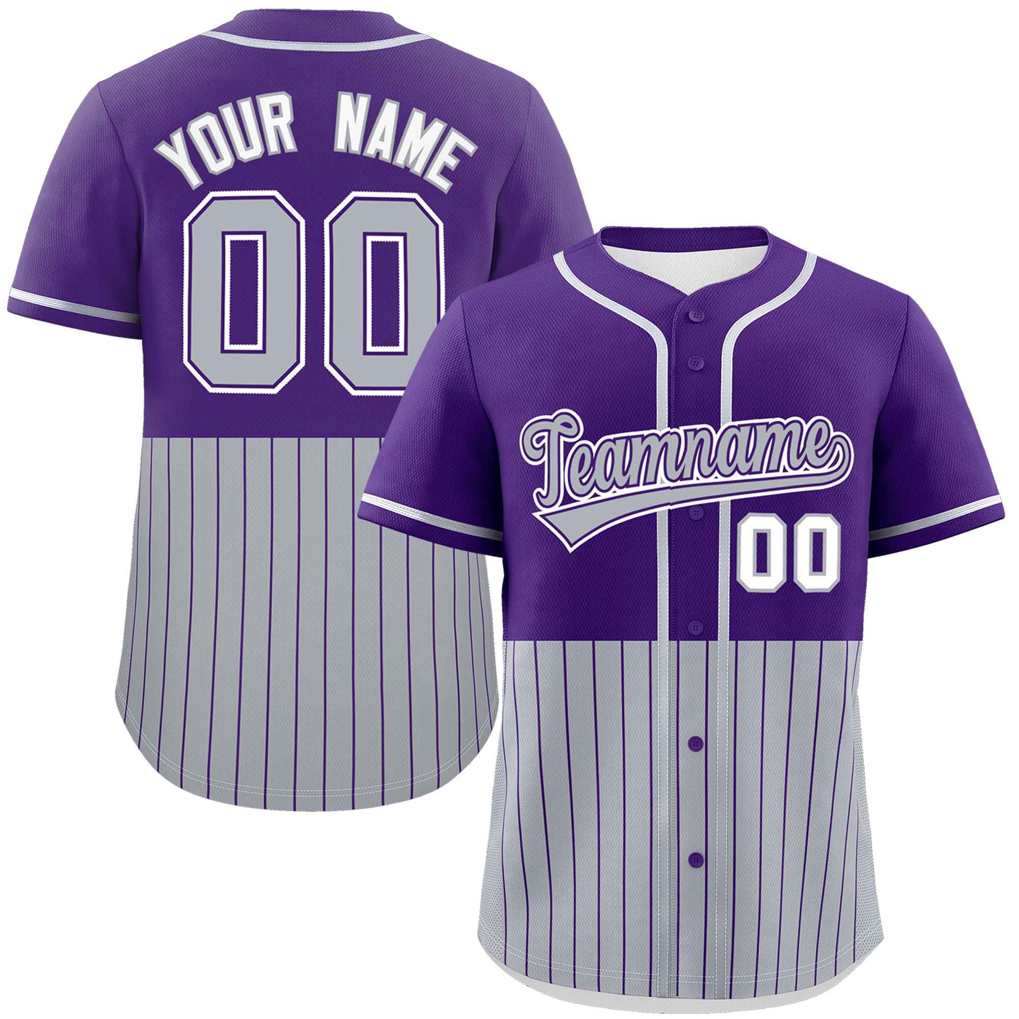 Custom Purple Gray Personalized Half Stripe Design Authentic Baseball Jersey