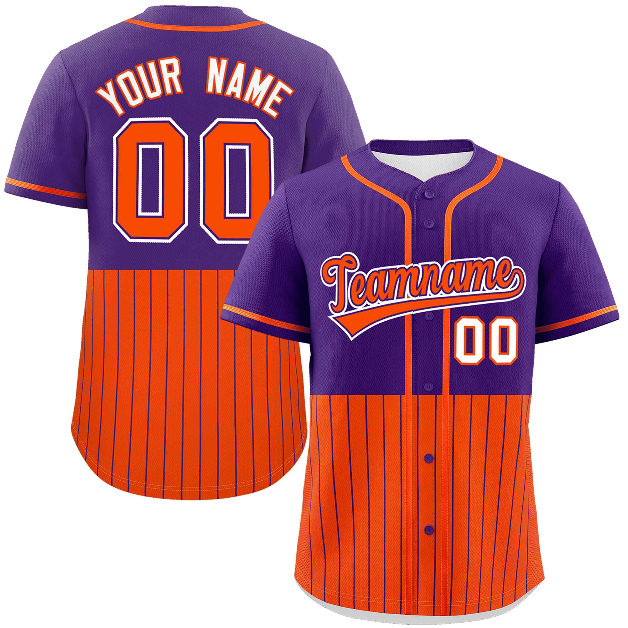 Custom Purple Orange Personalized Half Stripe Design Authentic Baseball Jersey