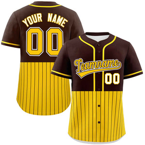 Custom Brown Gold Personalized Half Stripe Design Authentic Baseball Jersey